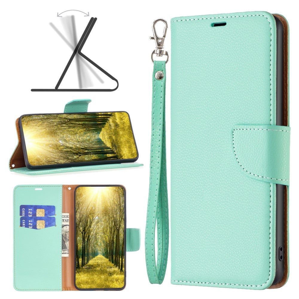 Samsung Galaxy A35 (5G) PU Litchi Leather Case w. Wallet & Strap - Green