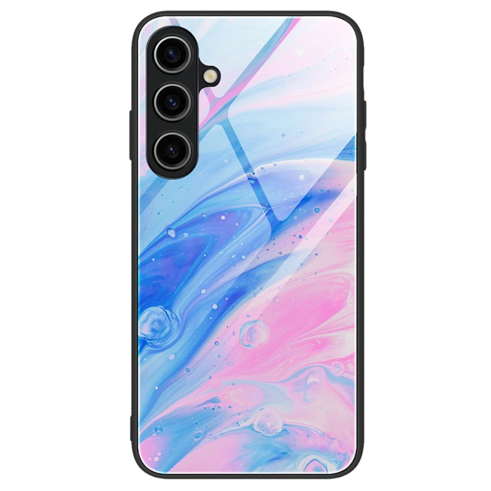 Samsung Galaxy A35 (5G) Plastic Case with Tempered Glass - Pink / Blue Marble Pattern