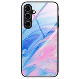 Samsung Galaxy A35 (5G) Plastic Case with Tempered Glass - Pink / Blue Marble Pattern