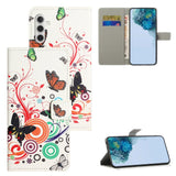 Samsung Galaxy A55 Leather Case w. Wallet & Stand Function - White / Butterflies