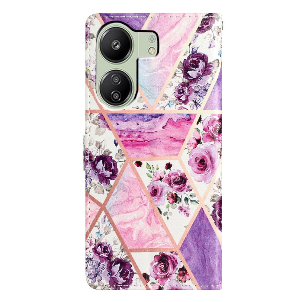 EIDERWOOD Xiaomi Poco C65 / Redmi 13C (4G) Leather Flip Case with Wallet and Strap - Purple Flowers