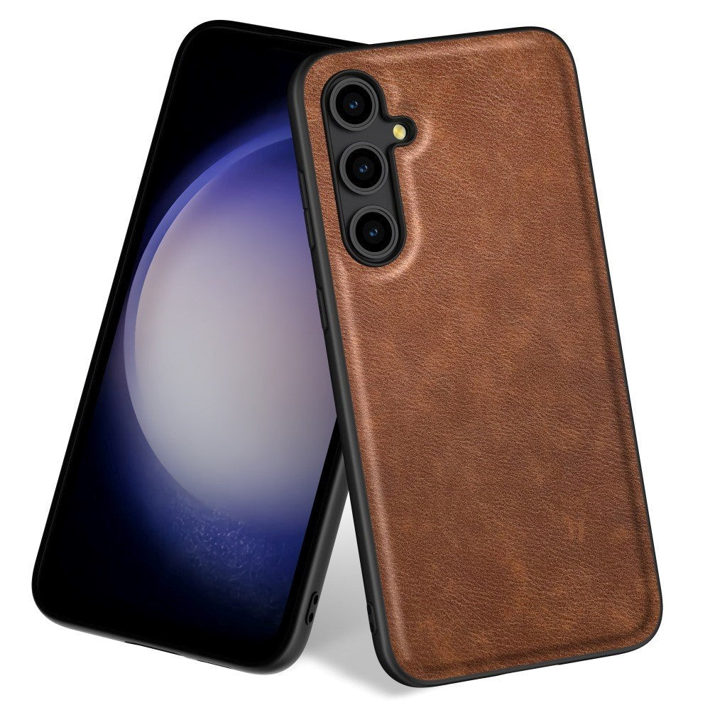 Samsung Galaxy A55 Leather Coated Plastic Case - Brown