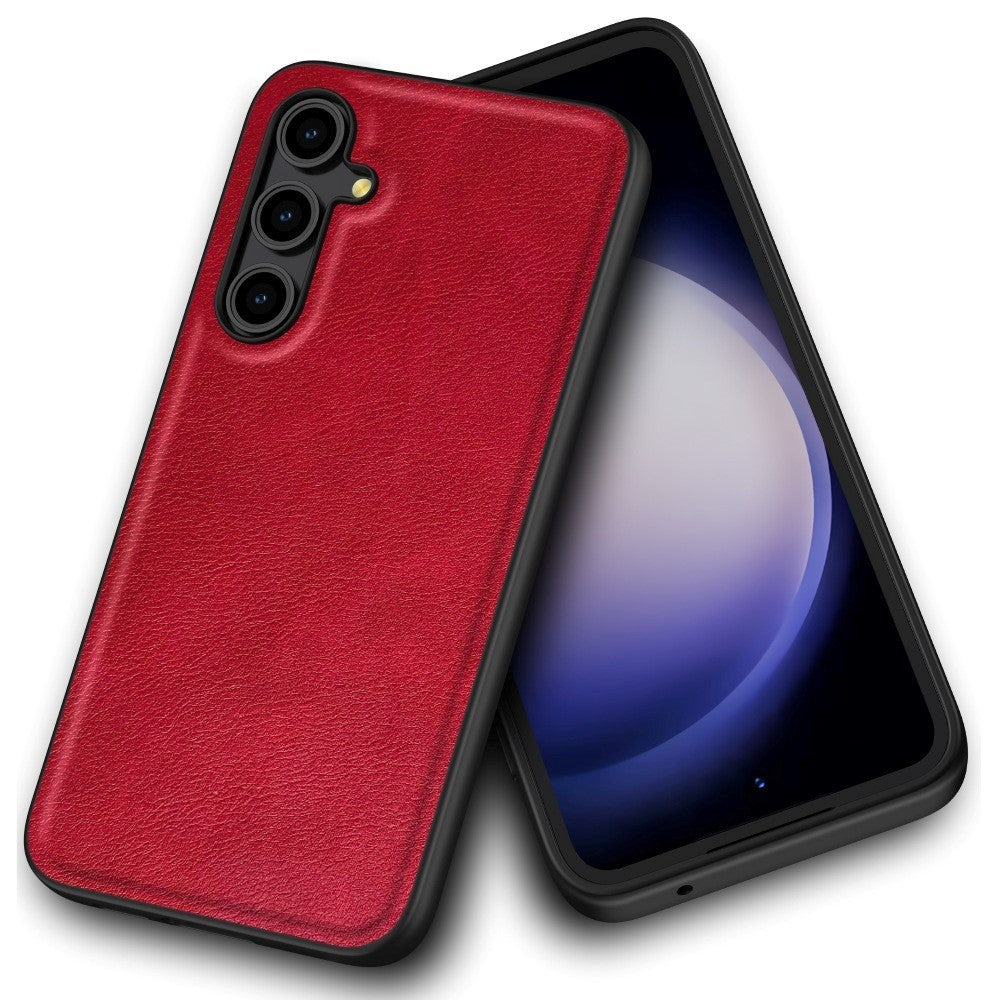 Samsung Galaxy A55 Leather Coated Plastic Case - Red