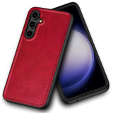 Samsung Galaxy A55 Leather Coated Plastic Case - Red