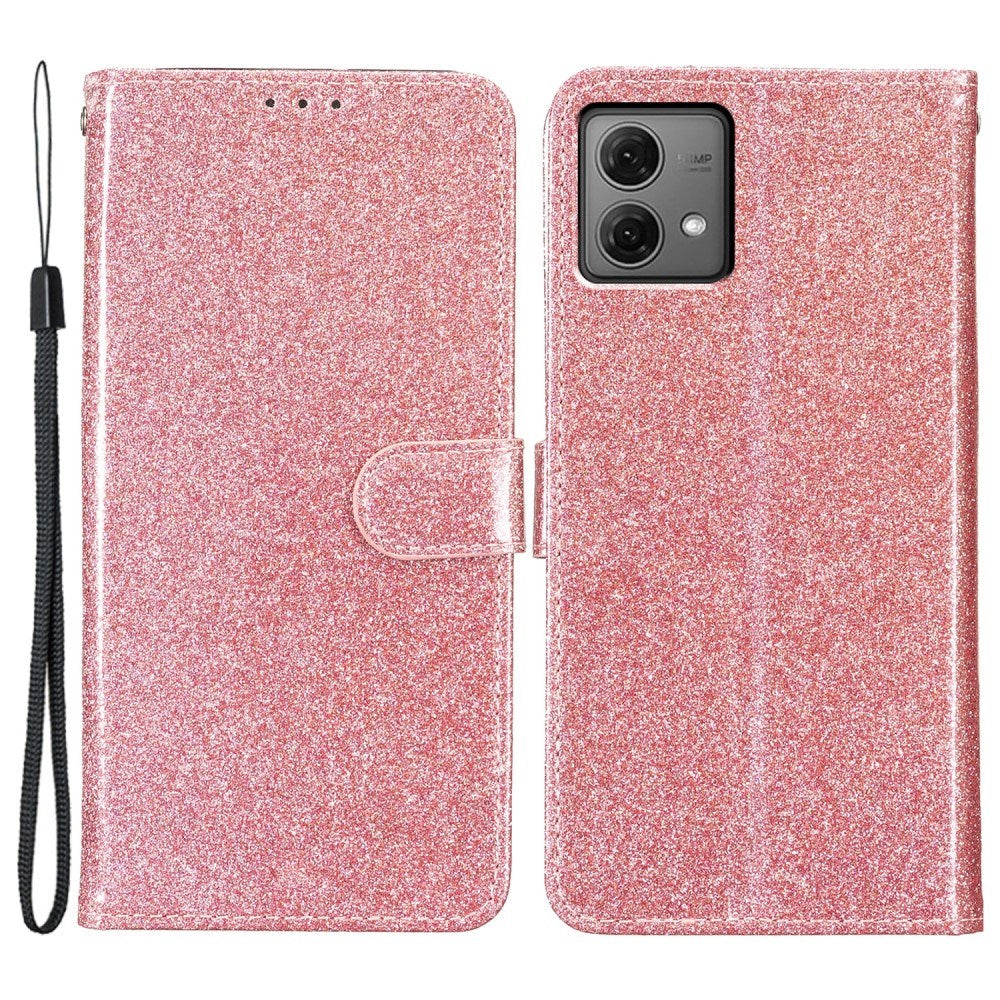 EIDERWOOD Motorola Moto G84 Leather Flip Case with Wallet and Strap - Glitter - Rose Gold