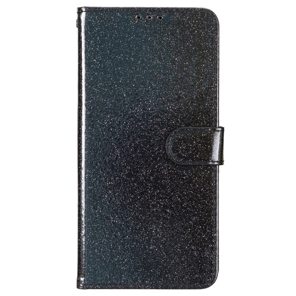 EIDERWOOD Motorola Moto G84 Leather Flip Case with Wallet and Strap - Glitter - Black