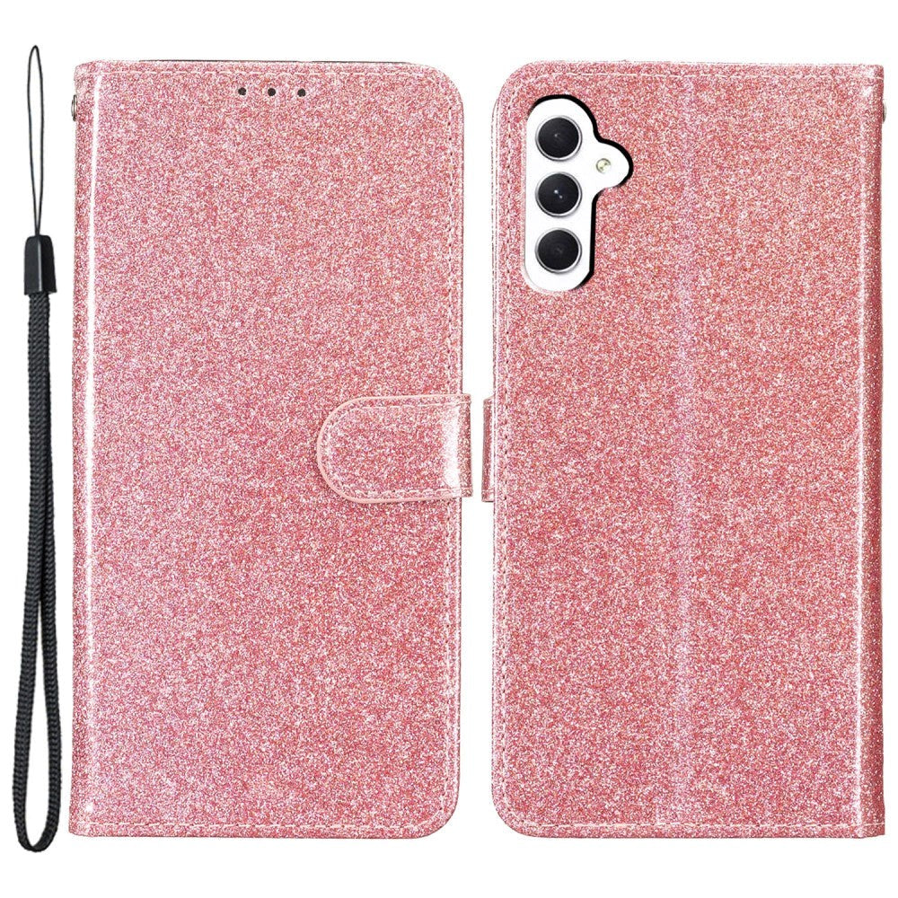 Samsung Galaxy A55 (5G) Leather Flip Case with Wallet and Strap - Glitter - Rose Gold