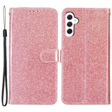 Samsung Galaxy A55 (5G) Leather Flip Case with Wallet and Strap - Glitter - Rose Gold