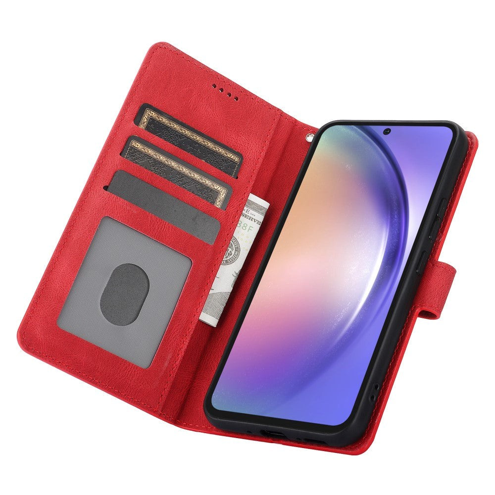 Samsung Galaxy A55 (5G) Leather Flip Case w. Wallet og Strap - Red