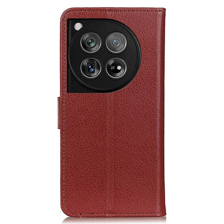 OnePlus 12 Litchi Leather Case w. Wallet - Brown