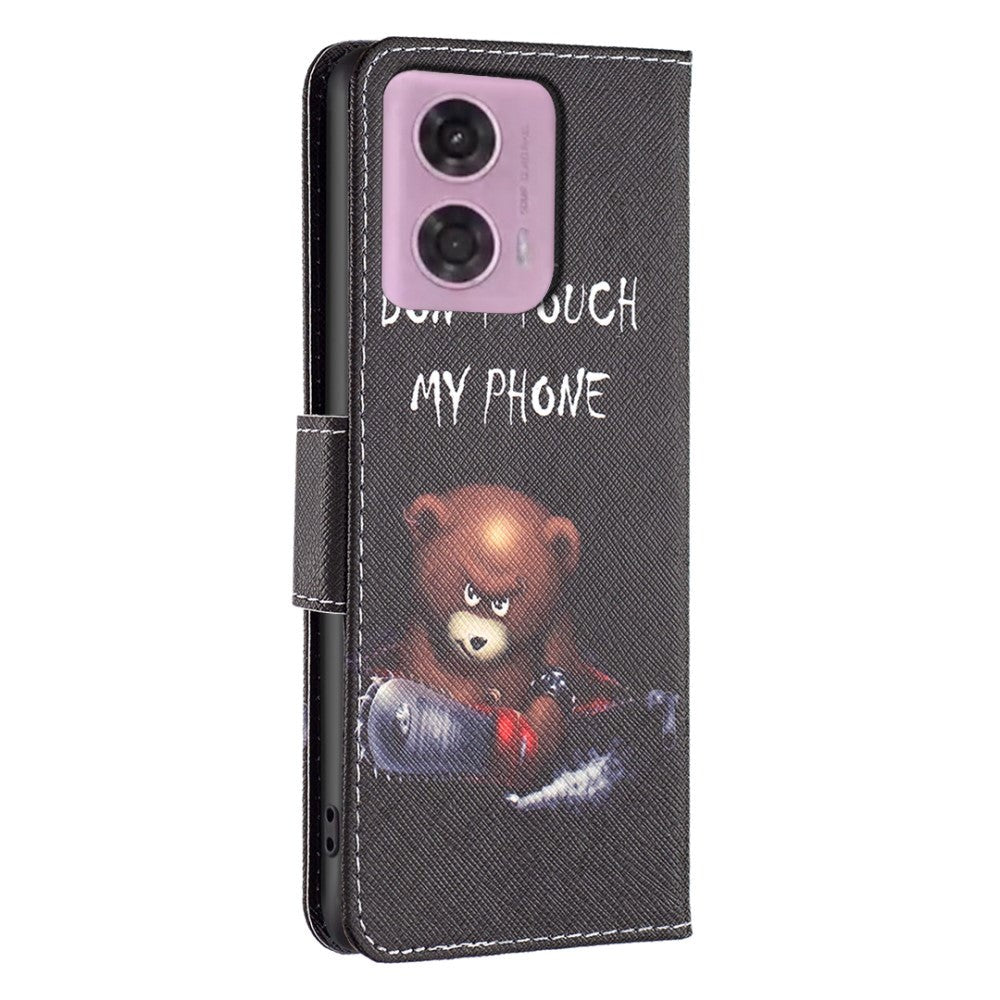 Motorola Moto G34 Leather Wallet Case w. Print - "Don't Touch My Phone" - Bear