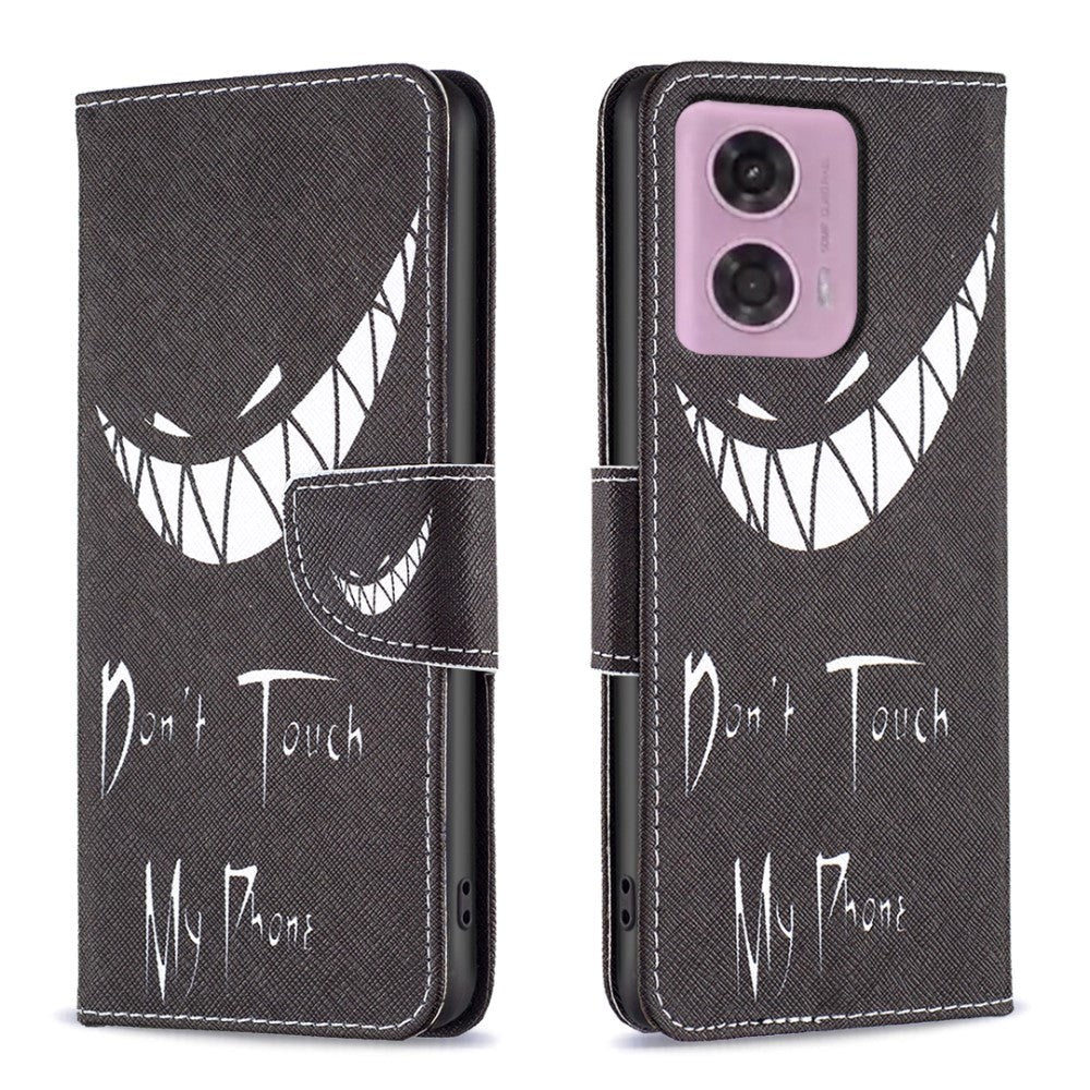 Motorola Moto G34 Leather Wallet Case w. Print - "Don't Touch My Phone"