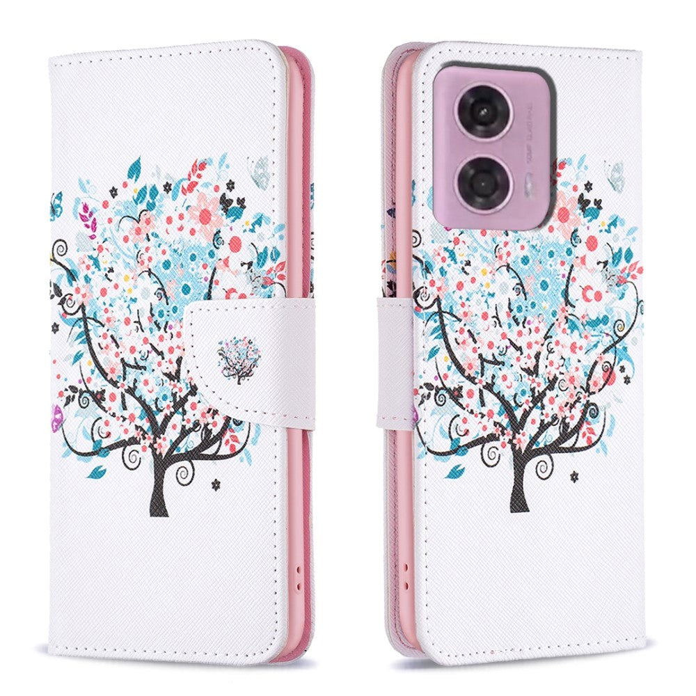 Motorola Moto G34 Leather Wallet Case w. Print - Flower Tree