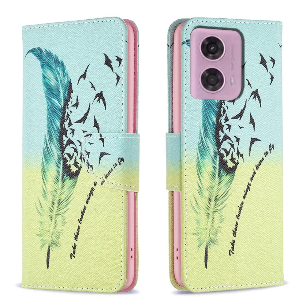 Motorola Moto G34 Leather Wallet Case w. Print - Feather