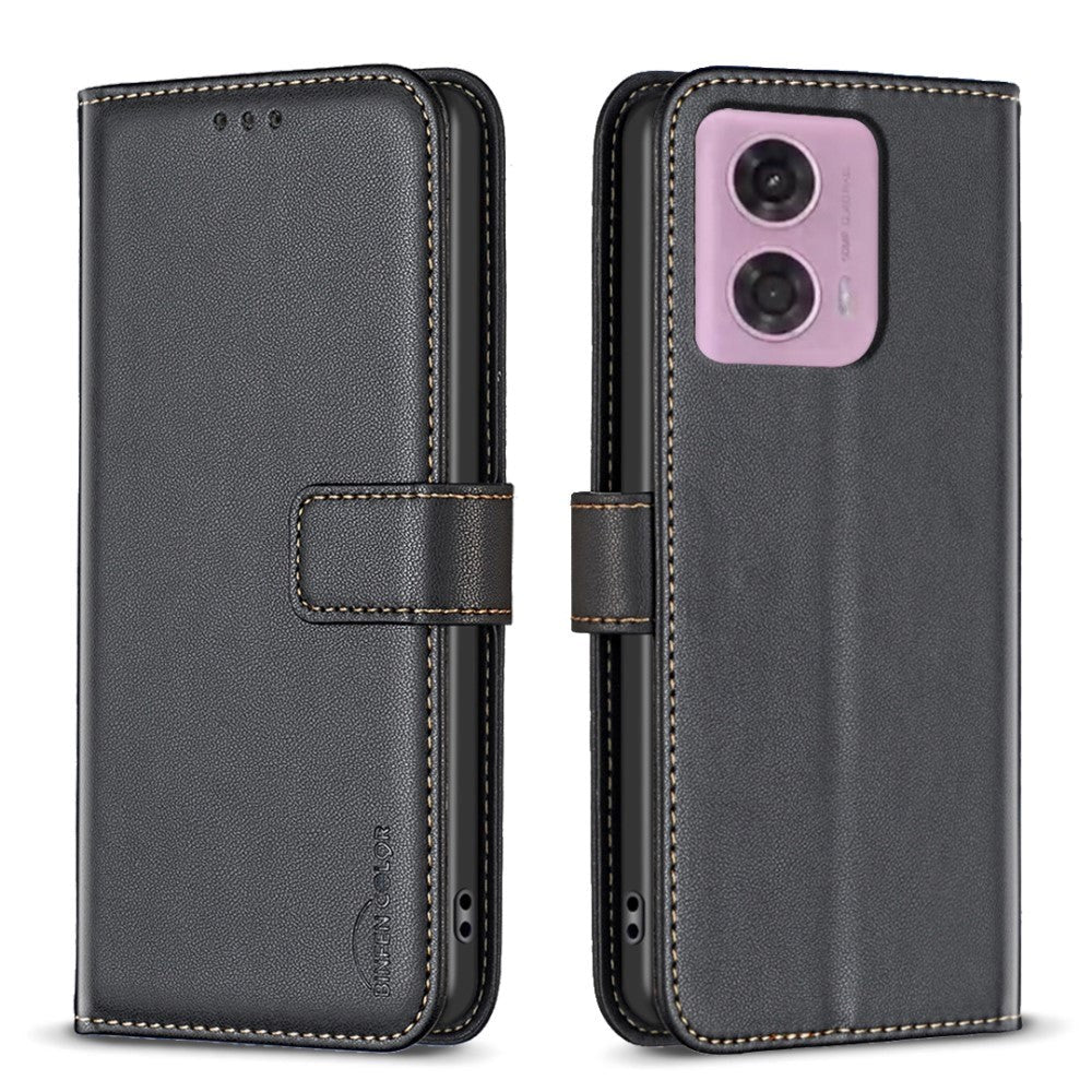 Motorola Moto G34 Glossy Leather Flip Cover w. Wallet - Black