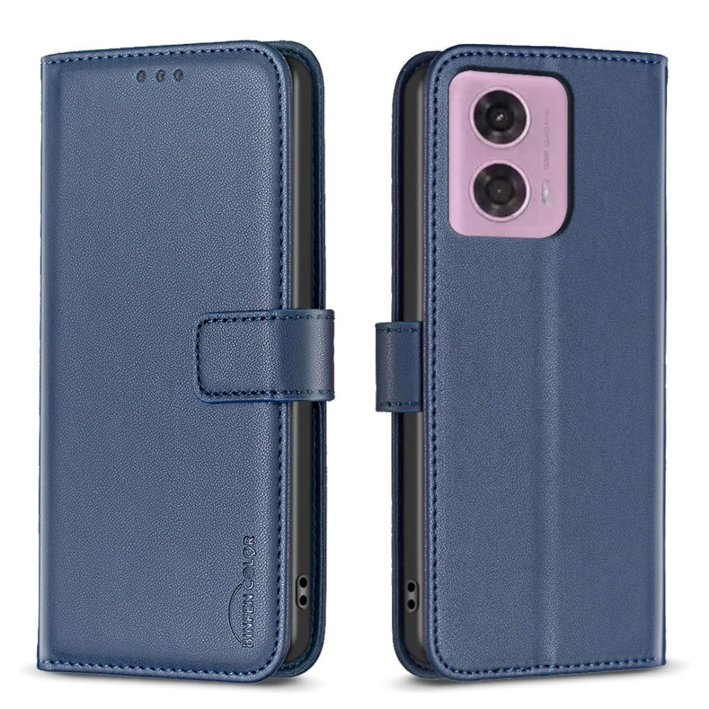 Motorola Moto G34 Glossy Leather Flip Cover w. Wallet - Dark Blue