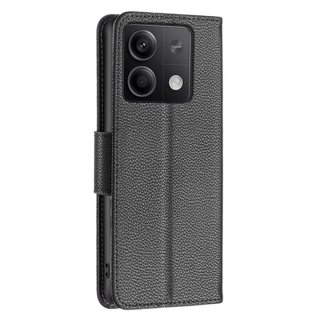 EIDERWOOD Xiaomi Redmi Note 13 (5G) PU Litchi Leather Wallet Case with Strap - Black