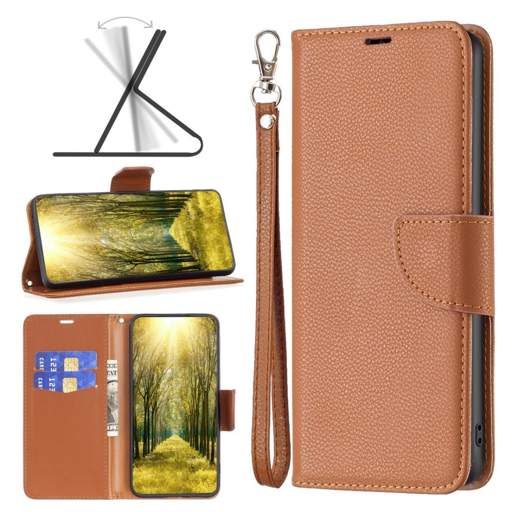 EIDERWOOD Xiaomi Redmi Note 13 (5G) PU Litchi Leather Wallet Case with Strap - Brown