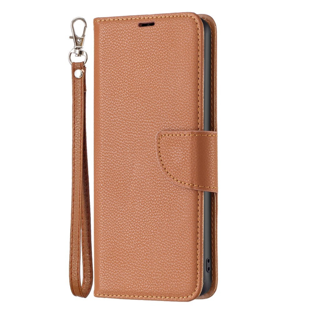 EIDERWOOD Xiaomi Redmi Note 13 (5G) PU Litchi Leather Wallet Case with Strap - Brown