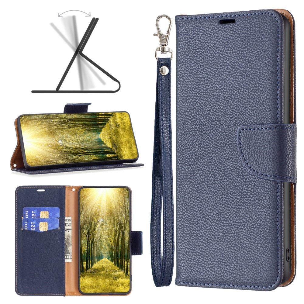 EIDERWOOD Xiaomi Redmi Note 13 Pro (4G) PU Litchi Leather Wallet Case with Strap - Blue