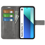 EIDERWOOD Xiaomi Redmi Note 13 (4G) Leather Flip Case w. Card Holder & Magnetic Closure - Grey