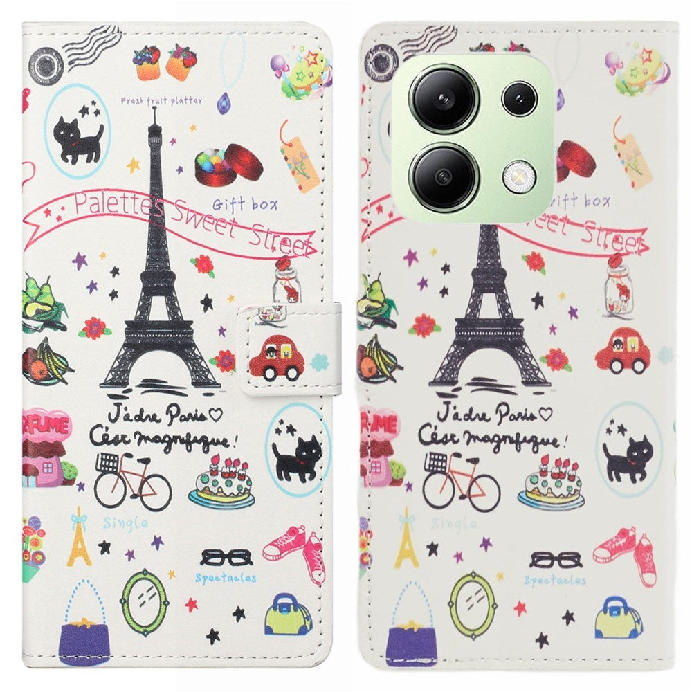 EIDERWOOD Xiaomi Redmi Note 13 (4G) Artificial Leather Flip Case w. Wallet & Stand Function - the Eiffel Tower