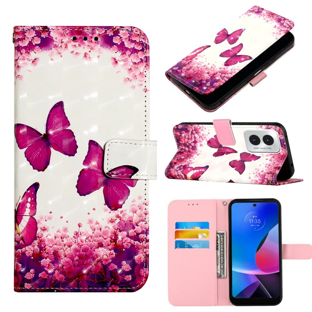 EIDERWOOD Motorola Moto G Play (2024) Artificial Leather Flip Case with Strap & Purse - Butterflies