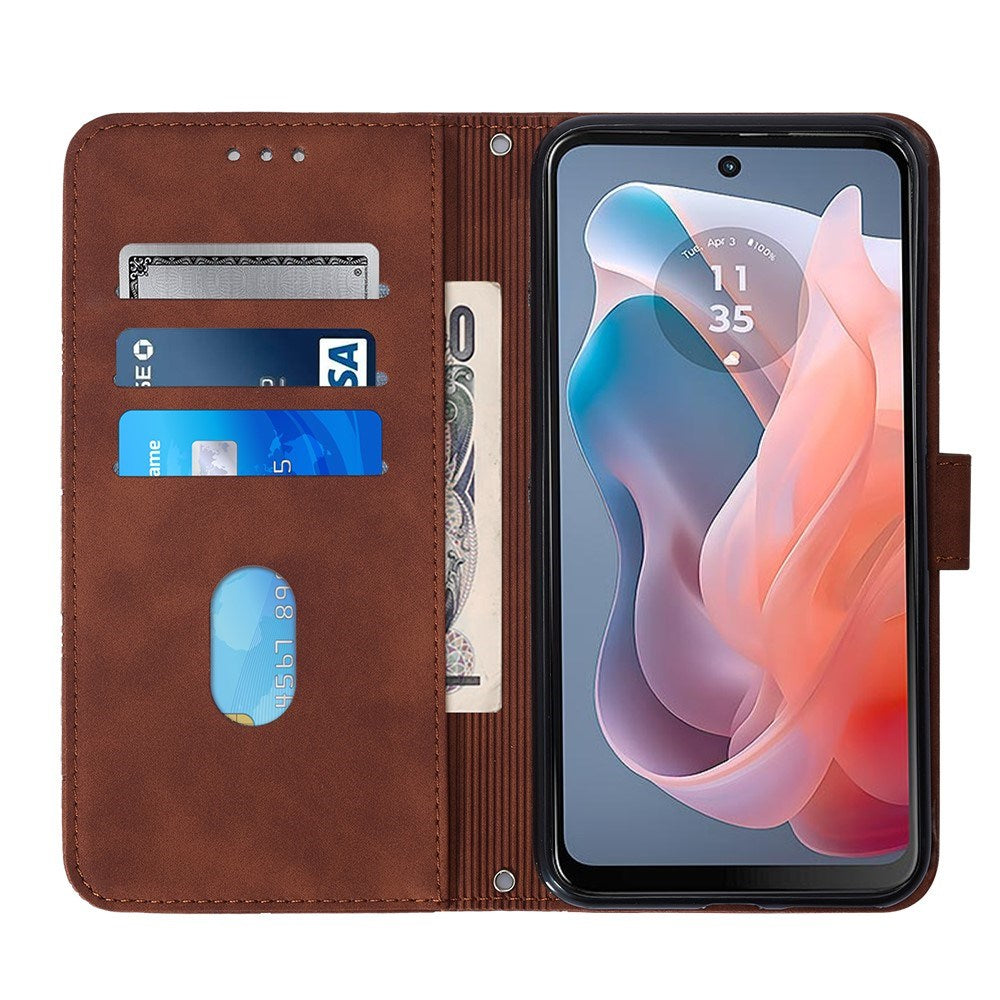 EIDERWOOD Motorola Moto G Play 5G (2024) Soft Leather Wallet Case - Geometry Pattern - Brown