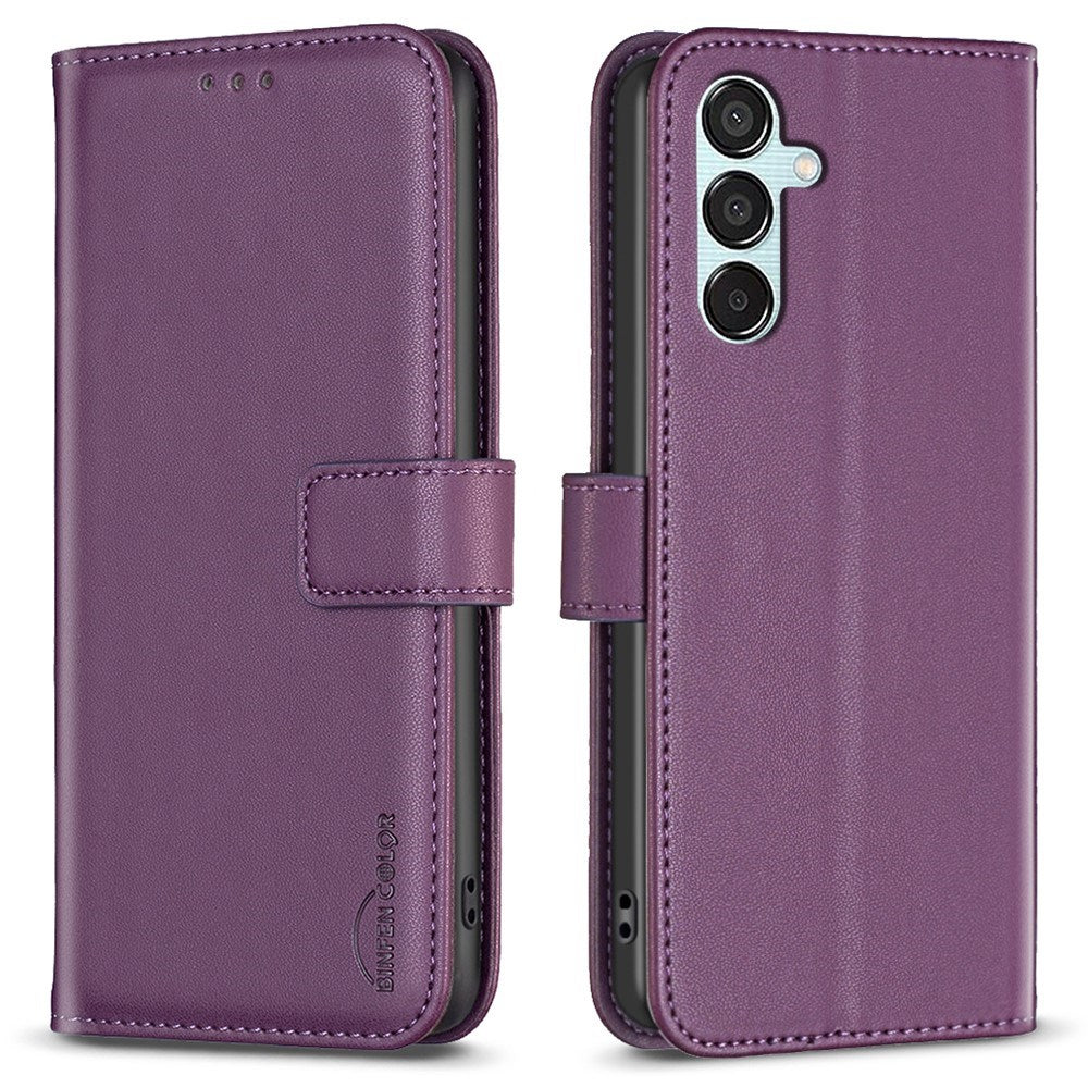 EIDERWOOD Samsung Galaxy M15 (5G) Faux Leather Flip Cover with Stand Function & Card Holder - Dark Purple