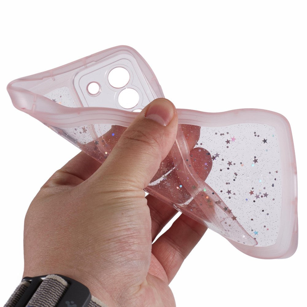 EIDERWOOD Samsung Galaxy S22+ (Plus) Flexible Plastic Wavy Case with Glitter - Transparent / Pink