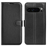 EIDERWOOD Google Pixel 9 Pro XL Litchi Leather Flip Case w. Wallet - Black