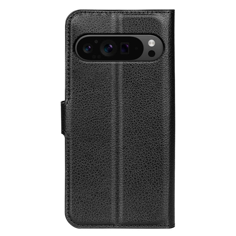 EIDERWOOD Google Pixel 9 Pro XL Litchi Leather Flip Case w. Wallet - Black