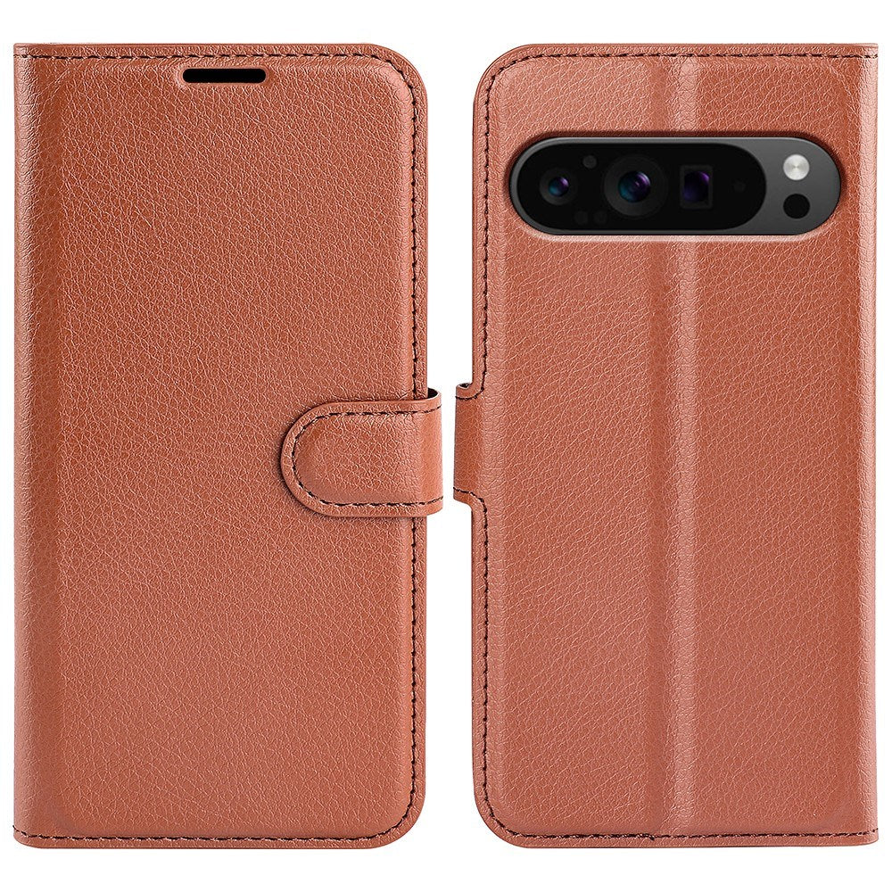 EIDERWOOD Google Pixel 9 Pro XL Litchi Leather Flip Case w. Wallet - Brown