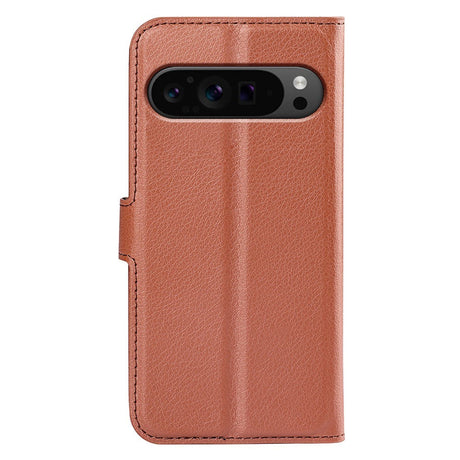 EIDERWOOD Google Pixel 9 Pro XL Litchi Leather Flip Case w. Wallet - Brown