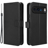 EIDERWOOD Google Pixel 9 / 9 Pro Leather Flip Case w. Strap & Texture - Black