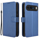 EIDERWOOD Google Pixel 9 Pro Leather Flip Case w. Strap & Texture - Blue