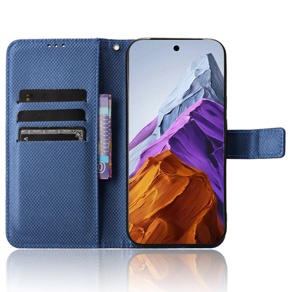 EIDERWOOD Google Pixel 9 Pro Leather Flip Case w. Strap & Texture - Blue