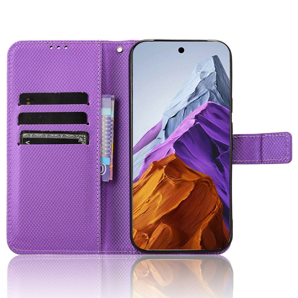 EIDERWOOD Google Pixel 9 Pro Leather Flip Case w. Strap & Texture - Purple