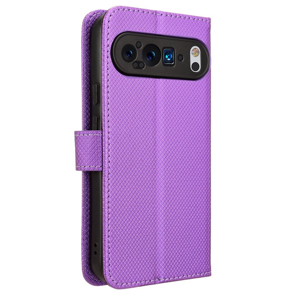 EIDERWOOD Google Pixel 9 Pro Leather Flip Case w. Strap & Texture - Purple