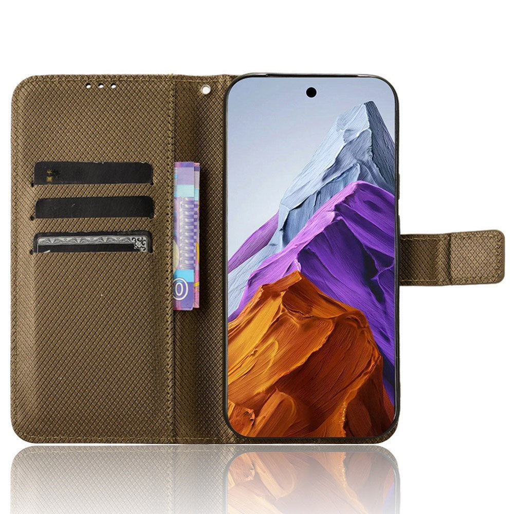 EIDERWOOD Google Pixel 9 Pro Leather Flip Case w. Strap & Texture - Brown