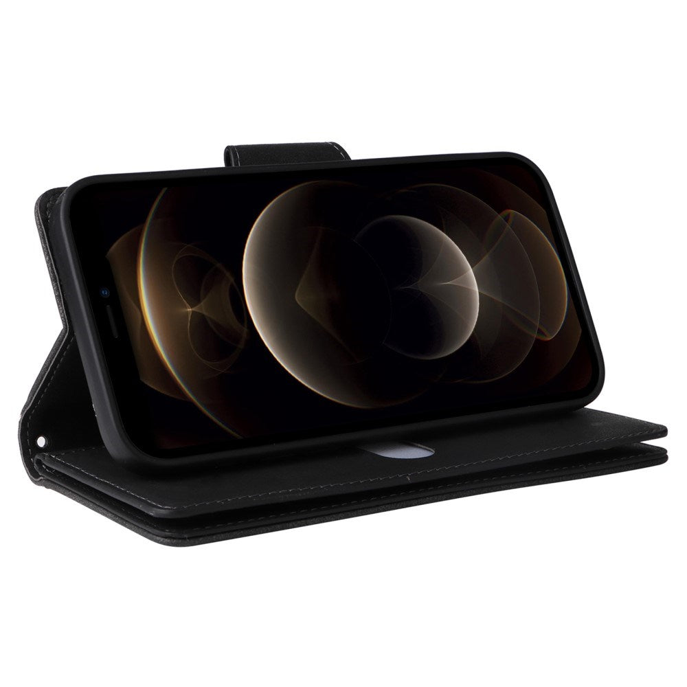 EIDERWOOD iPhone 12 Pro Max Flip Case with Card Holder & Zipper Pocket - Black