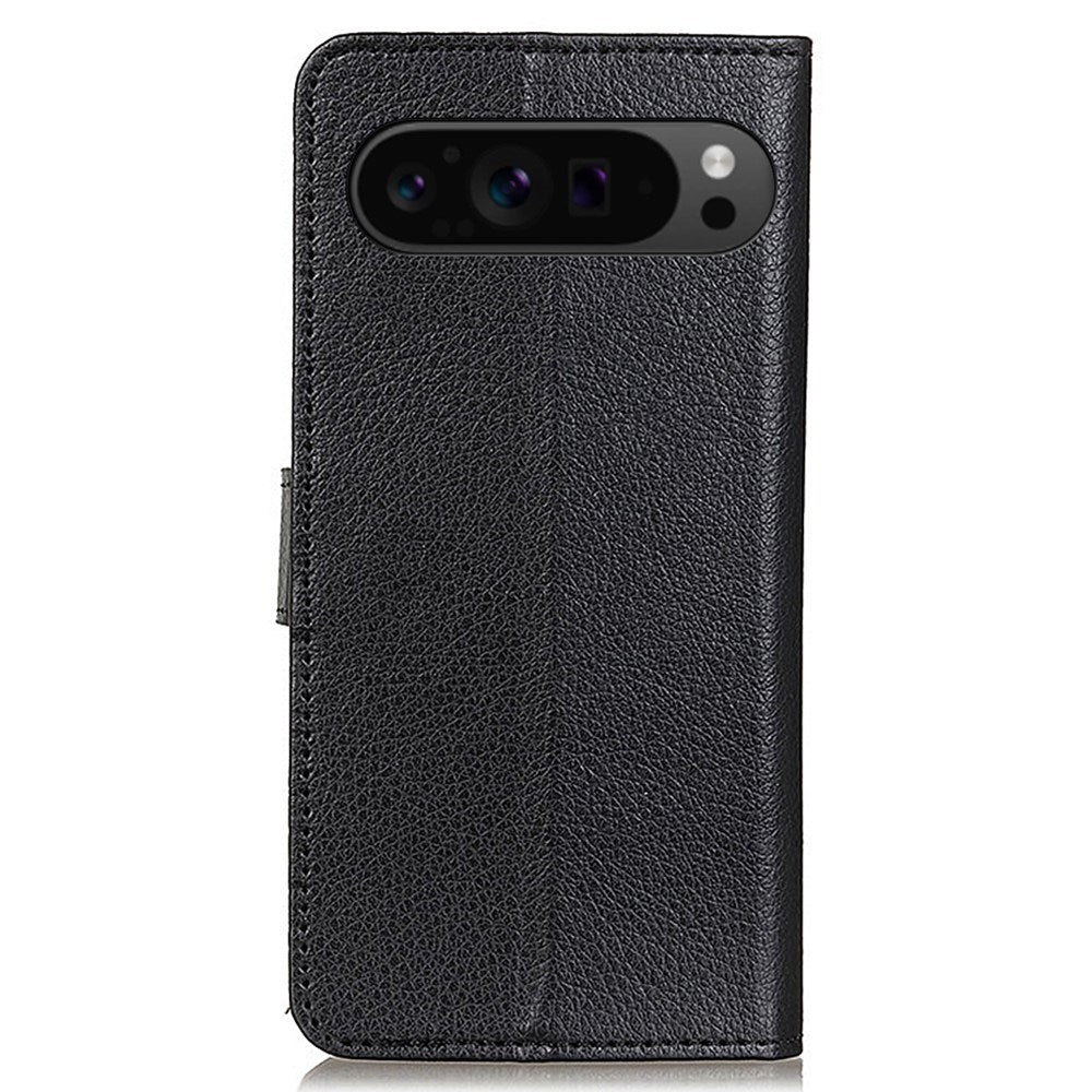 EIDERWOOD Google Pixel 10 / 10 Pro / 9 / 9 Pro Litchi Faux Leather Flip Case w. Wallet - Black