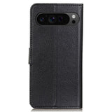 EIDERWOOD Google Pixel 10 / 10 Pro / 9 / 9 Pro Litchi Faux Leather Flip Case w. Wallet - Black