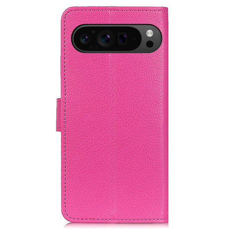EIDERWOOD Google Pixel 10 / 10 Pro / 9 / 9 Pro Litchi Faux Leather Flip Case w. Wallet - Pink
