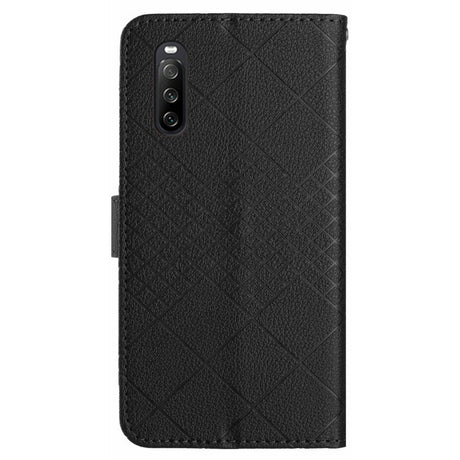 EIDERWOOD Sony Xperia 10 VI Leather Flip Case w. Wallet & Strap - Rhombus Engraving - Black