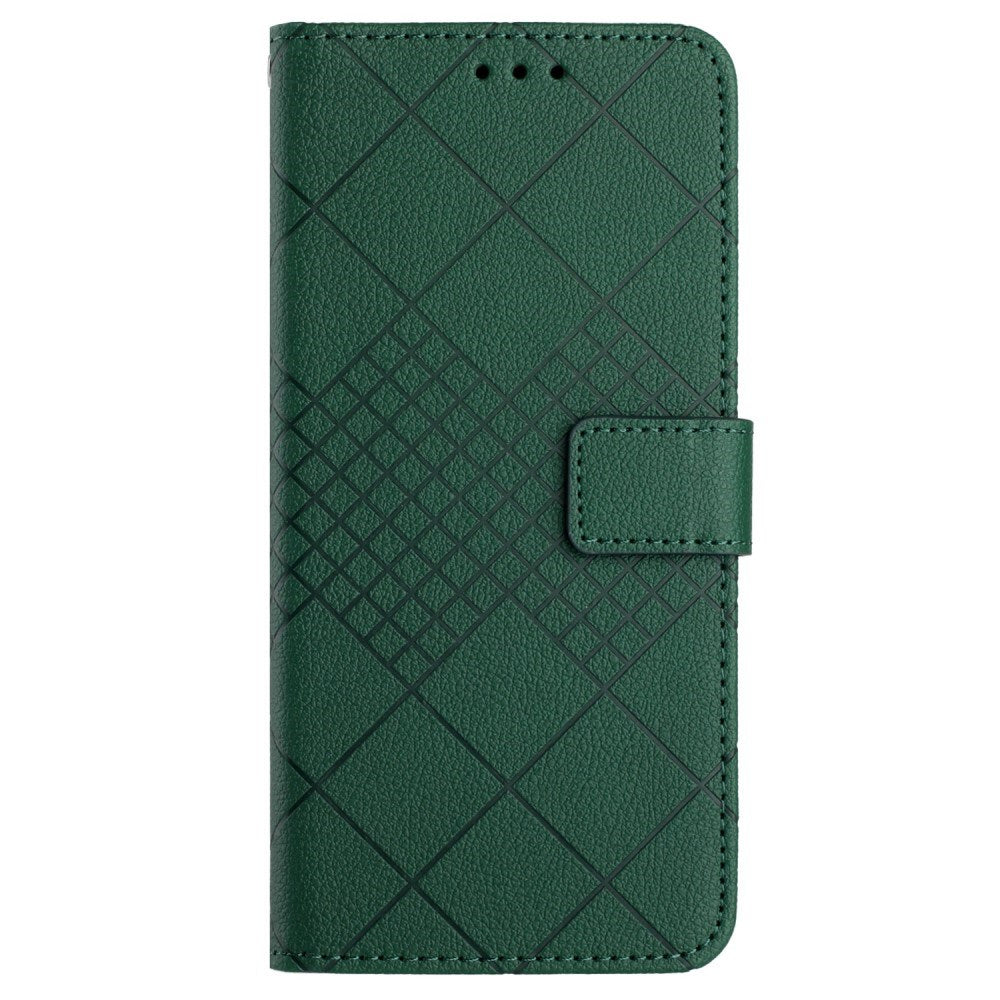 EIDERWOOD Sony Xperia 10 VI Leather Flip Case w. Wallet & Strap - Rhombus Engraving - Green