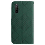 EIDERWOOD Sony Xperia 10 VI Leather Flip Case w. Wallet & Strap - Rhombus Engraving - Green