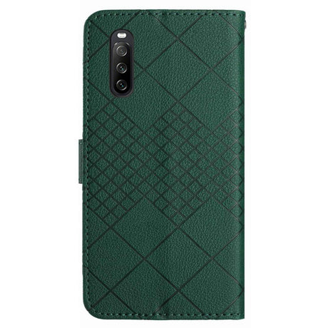 EIDERWOOD Sony Xperia 10 VI Leather Flip Case w. Wallet & Strap - Rhombus Engraving - Green