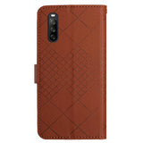 EIDERWOOD Sony Xperia 10 VI Leather Flip Case w. Wallet & Strap - Rhombus Engraving - Brown