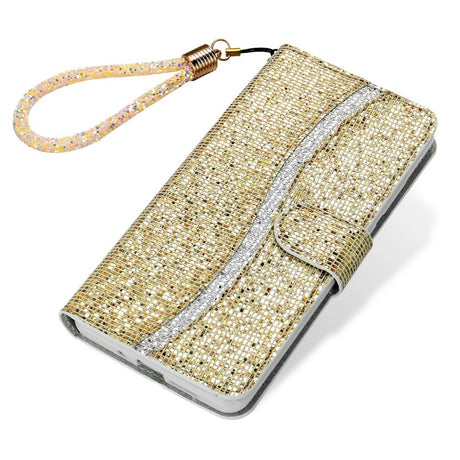 EIDERWOOD Samsung Galaxy S24 / S25 Glitter Flip Case with Card Holder and Stand Function - Gold